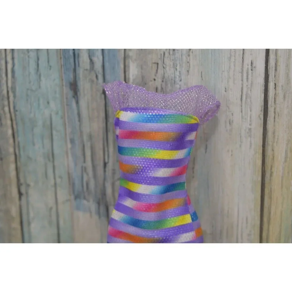 Barbie Bead Blast Doll Clothes Dress Rainbow Stripe Shimmer Purple Strapless